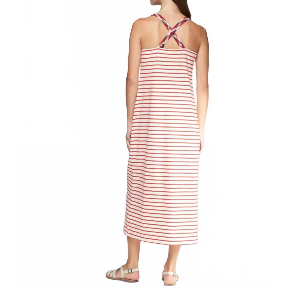 NEW VILAGALLO lilou embroidered midi dress in red white stripe - Picture 3 of 5